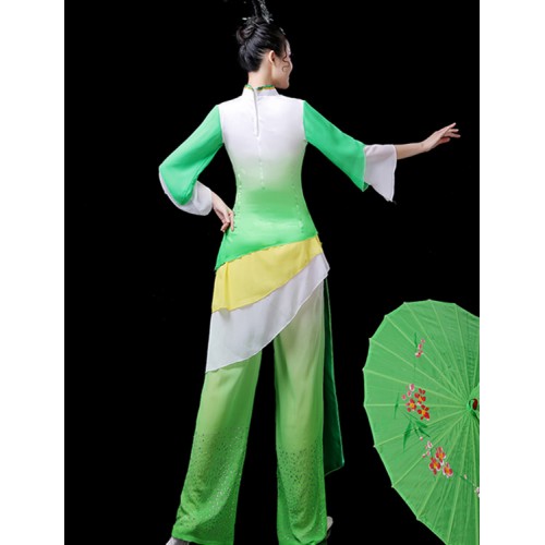 Women's chinese folk dance costumes fairy yangko fan umbrella square dance dress drummer stage performance dresses costumes